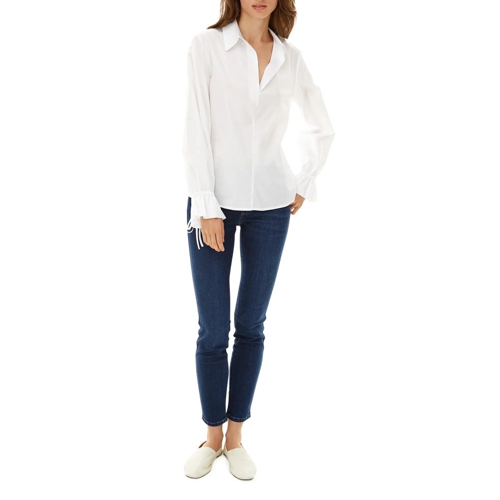 Harshman NWT Aster Popover Cotton Long Sleeve Blouse White Size Small‎ MSRP $189